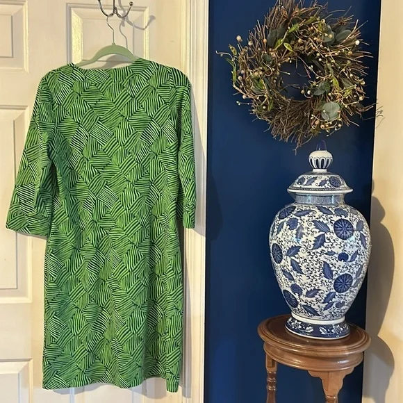 Women’s Katherine Green & Blue Way V Neck Nylon & Spandex Sheath Dress Size L - Picture 6 of 9